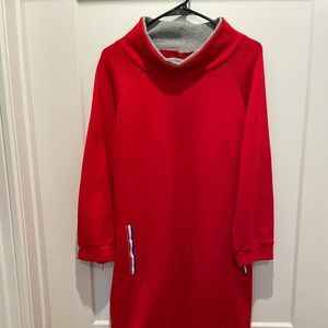 Red hooded sweater dress